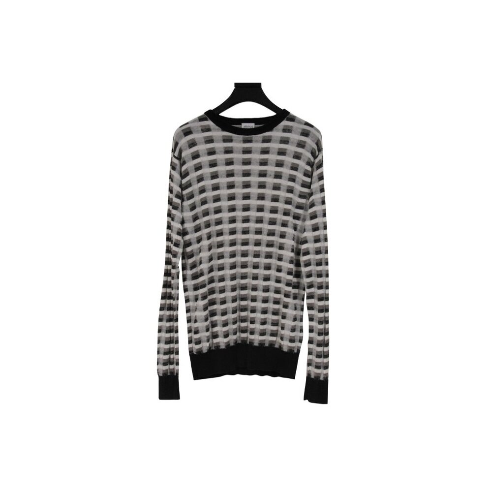 Armani Collezioni Mens Gingham Sweater Small White Black Linen Viscose Checkered